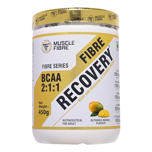 MUSCLE FIBRE Fibre Recovery Branched Chain Amino Acids | 6000mg BCAAs 4:1:1 | 2500mg - L-Glutamine | 1000mg - Beta Alanine | 1000mg L-Citrulline Malate | 1000mg - L-Taurine - 450g (Mango)