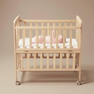 Flwrgirl Convertible Mini Baby Crib - Portable Bedside Bassinet with Mattress Included,3 Heights Baby Crib with Wheels for Small Room and Newborns 0-12 Months,Unpainted