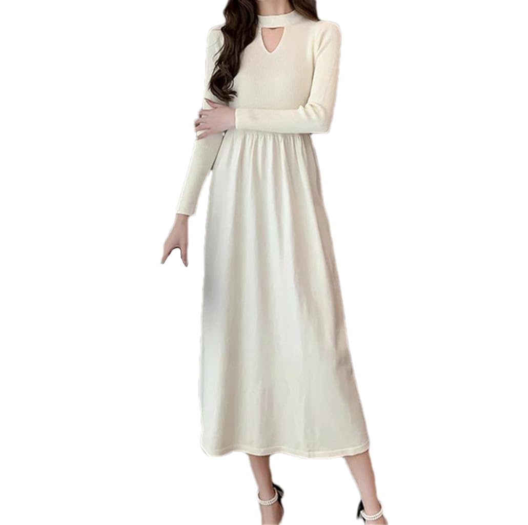 Vestido midi de punto de fondo sólido para mujer, para otoño e invierno, vestidos de negocios simples