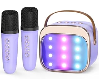 FLUESTON Mini Karaoke Machine for Kids Adults, Portable Bluetooth Speaker with 2 Wireless Microphones, Easter Basket Stuffer for Kids, Toys for Girls Ages 3, 4, 5, 6, 7, 8, 9,10,11 + Years Old