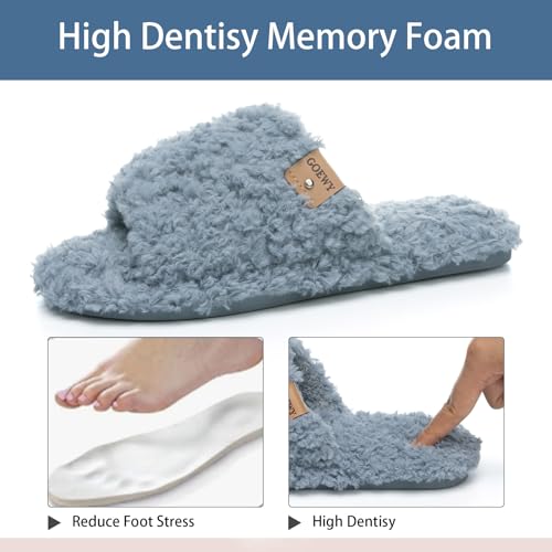 Image of GOEWY Fuzzy Open Toe Slippers for Women Indoor Cozy Memory Foam Slip On House Slides Shoes Gifts for Womens Her Mom