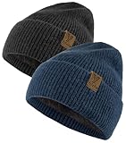 yafeite Beanies Hats for Men Women, Winter Knit Fleece Lined Mens Womens Beanie, Soft Warm Knit Hat Ski Stocking Cuffed Cap for Cold Weather