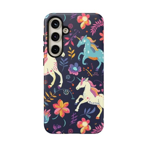 Coque compatible avec Samsung Galaxy S24 Plus bleu motif licorne floral rigide