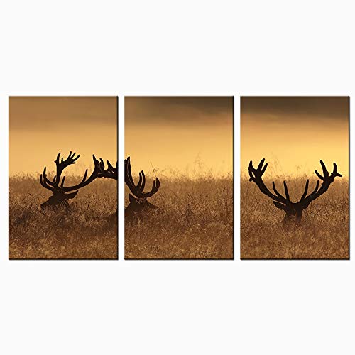 Tableau sur toile cerf paysage pour un salon scandinave chaleureux en 3 panneaux