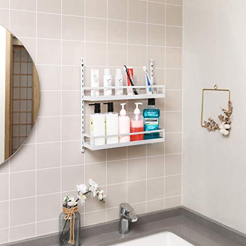 X-Cosrack Wall Mount Spice Rack Organizer 5 Tier Height-Adjustable Hanging Spice Shelf Storage For Kitchen Pantry Cabinet Door, Dual-Use Seasoning Holder Rack With Hooks, White #TOP5