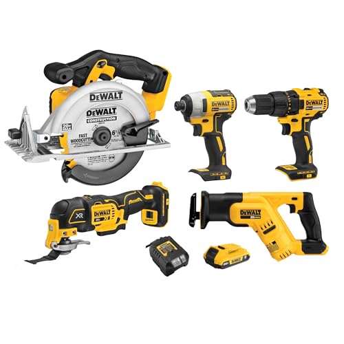 Image of DEWALT 20V MAX 5-Tool Power Tools Combo Kit, Includes 1/2 Cordless Drill,1/4 Impact Driver, Reciprocating Saw, Circular Saw, Oscillating Tool, 5Ah Battery and Charger (DCK540D1)