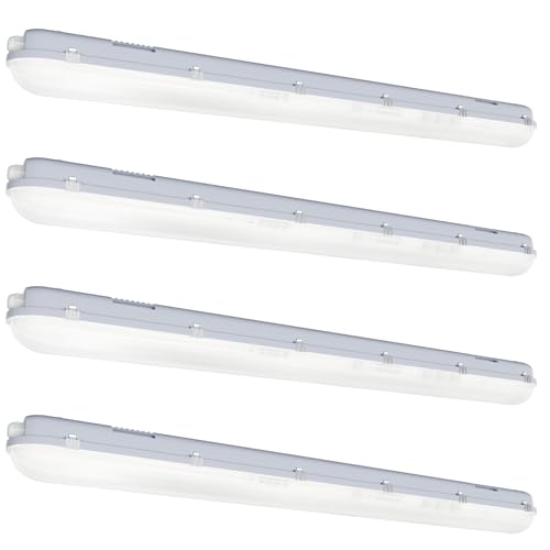 ZSRGBL 4FT LED Vapor Tight Light, 60W 6600lm IP65 Waterproof Indoor Outdoor Shop Light 120-277VAC, 5000K Vapor Proof Fixture for Parking Garage Car Wash Warehouse, 4Pack