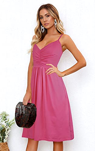 Image of FANCYINN Womens Tie Front Button Down A-Line Dresses Summer Spaghetti Strap Midi Dress Floral Prints