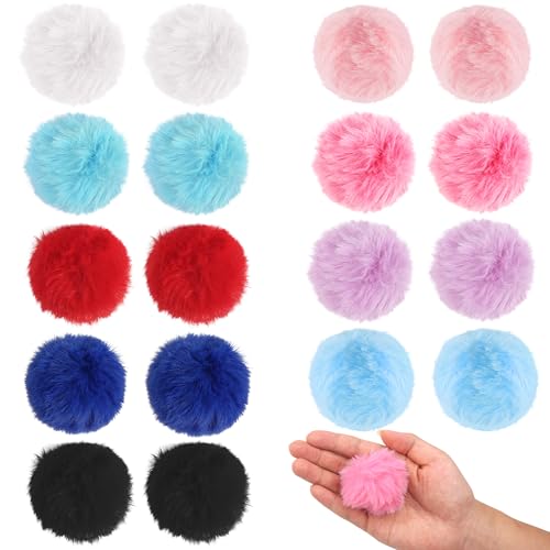 Image of 18Pcs Faux Fur Pom Poms for Hats 2.3 Inch Fluffy Pom Poms with Elastic Loop