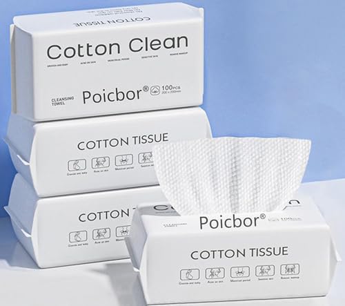 Poicbor® Disposabel Face Cloths for Washing, 100% Cotton Facial wipes, Face Towel Lint Free, Soft Dry Wipe Facial Tissue, for Cleaning Face Makeup Removing Office Travel (4 Pack) -HZW UAE