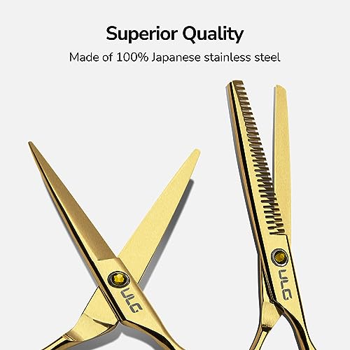 Image of Hair Cutting Scissors Thinning Shears Kit ULG Professional Barber Hairdressing Texturizing Salon Razor Edge Scissor Japanese Stainless Steel 6.5 inch Gold