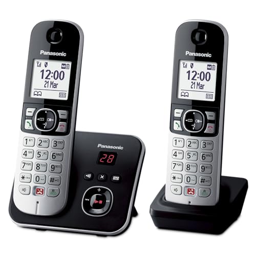 Panasonic KX-TG6862GB Schnurlostelefon mit 2 Mobilteilen und Anrufbeantworter (Bis zu 1.000 Telefonnummern sperren, übersichtliche Schriftgröße, lauter Hörer, Voll-Duplex Freisprechen) schwarz-silber