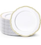 Hioasis 60 Pcs White Gold Dinner Plates for Wedding | 10 inch Heavy-duty Disposable Dinnerware wi...