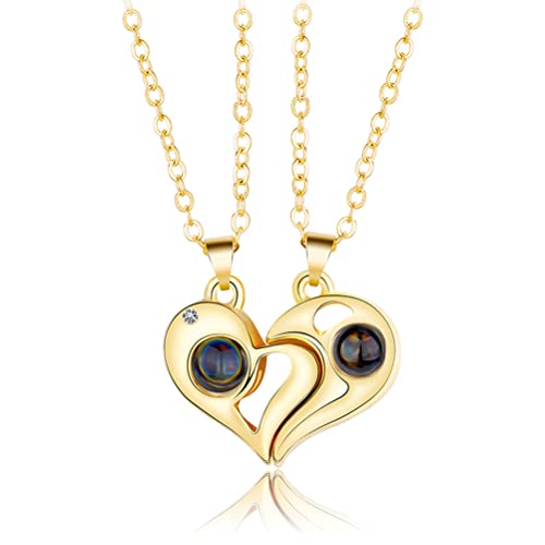 Prevessel Colliers magnétiques pour couples - Collier de protection I Love You - 100 langues - Pendentif romantique assorti en forme de cœur - Cadeau pour elle et lui Cover