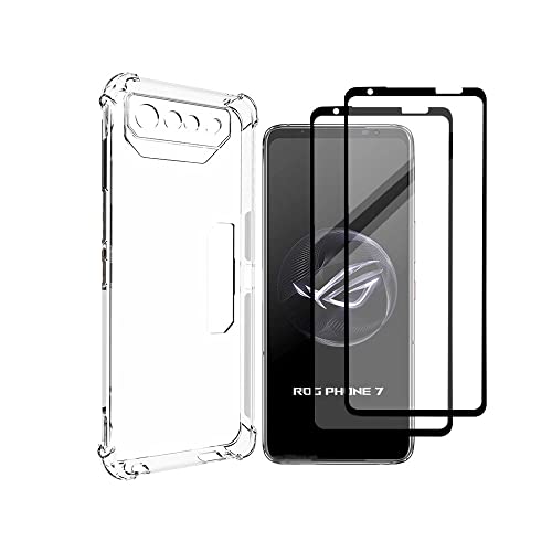 QINOUK Funda para ASUS ROG Phone 7 Ultimate, [Protección Airbag] Funda Transparente，Funda Protectora TPU Suave, con [2-Pack] Protectores de Pantalla para ASUS ROG Phone 7 Ultimate
