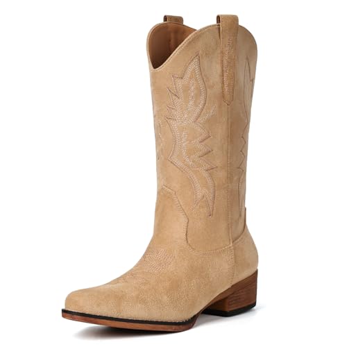 Image of IUV Cowboy Boots for Women Mid Calf Pull-On Cowgirl Boots