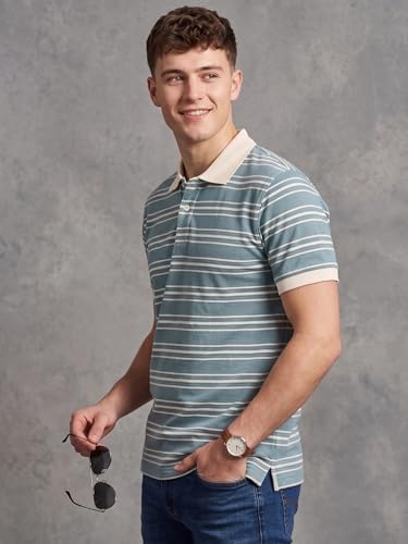 Image of XENOVAURBAN Polo t Shirt for Man | Striped Pattern Mens Cotton Polo Neck T-Shirt with Collar | Regular fit | Breathable and Soft - Polo-Striped-P