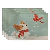 Tischsets mit Papillonhund, 30,5 x 45,7 cm, 4 Stück, niedliches Weihnachtswelpe, Tischmatten für Zuhause, Haustier-Urlaub, Party, Küchendekoration