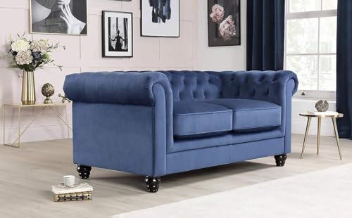 Image of A to Z Furniture Classic 3+2=5 Seater Luxury Chesterfield Sofa in Velvet for Home Living Room & Office (Blue, 5- to 6-Person Sofa)