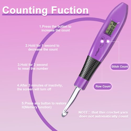 Image of BZVV Light Up Crochet Hook Set Everything Crochet Counter 24 Different Size | Digital stitch counting, lighted ergonomic dual handles, reinforced connection and complete everything crochet tools.
