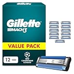 UEFA Champions League Special Edition Gillette Mach3 Men’s Razor Blade Refills, 12 Count, Engineered with Precision Cut Steel for Up to 15 Shaves Per Blade