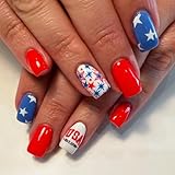 Jour de l ' indépendance pointe française presse sur ongles carrés fausses colles sur faux artificiel pour décors couvertures complètes faux