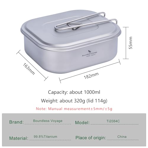 iBasingo 1000ml(33.8oz) Titanium Mess Tin Camping Lunch Box Ti2084C miniatura 3