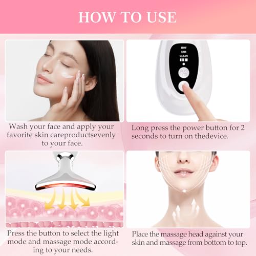 3-in-1 Facial Massager for Face Neck and Scalp,7-Color LED Light Heating and Vibration,3 Interchangeable Massage Heads,Rechargeable Face and Neck Massager,Skin Care Beauty Gift for Women Men - Image 5