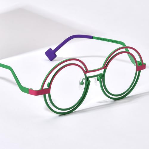 Image of FONEX Colorful Pure Titanium Glasses Frame Women Retro Round Eyeglasses
