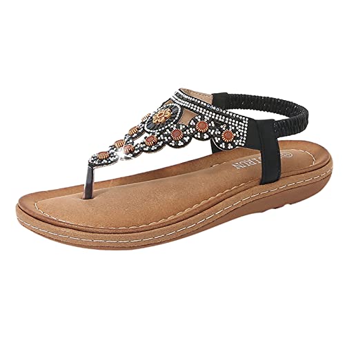 Sandalias planas para mujer estilo boho con brillantes de rhinestone