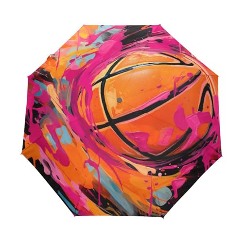 Parapluie pliable automatique rose aquarelle basketball anti-UV pour les enfants