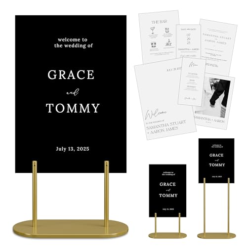 Gold Wedding Welcome Sign Stand with Holder - Elegant Metal