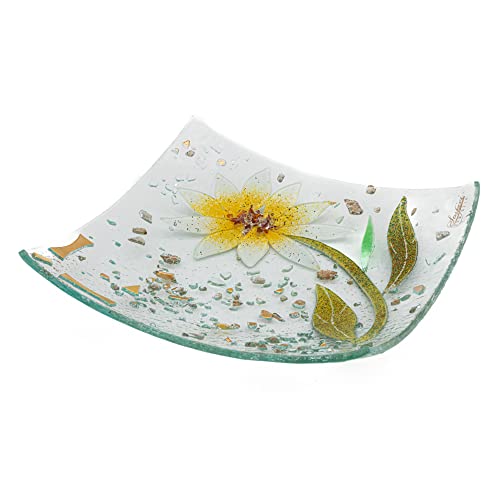 SOSPIRI VENEZIA Svuotatasca Piatto Soprammobile Decoro Floreale Vetro Murano Centrotavola Arredo Casa Idea Regalo Realizzato a Mano Made Italy (cm19X19 Quadrato)