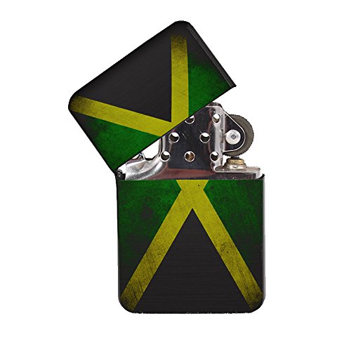 Encendedor negro con bandera Jamaica y caja metálica miniatura 1
