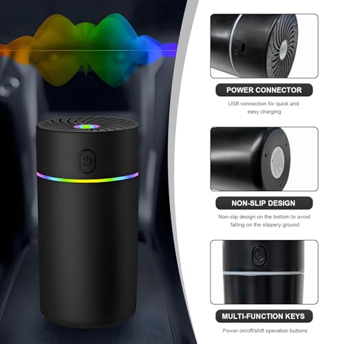 Image of DXNQ Car Fragrance Diffuser, USB-Powered Car Air Freshener Mist Humidifier Essential Oil Diffuser, Portable Car Air Freshener Aromatherapy Diffuser for Vehicle, Car Accessories (Black)