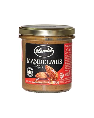 Lemke Deluxe Mandelmus mit Ahornzucker | Leicht Crunchy, Angenehme Süße – Ideal als Topping oder Aufstrich – Vegan – Aus dem Traditionshaus Lemk (1 X 300g)