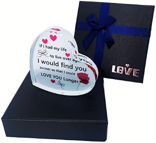 Anniversary Wedding Gifts for Women I Love You Gift for Women Wife Her Girlfriend Birthday Present Crystal Glass Heart Valentine's Day Gift
