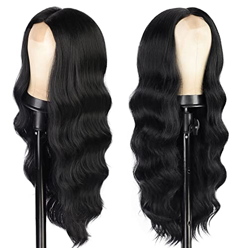 Entranced Styles Long Black Wig For Women Natural Body Wave Wig Middle Part Black Long Wavy Wigs For Girls Heat Resistant Synthetic Womens Wigs Daily Party Use #TOP6
