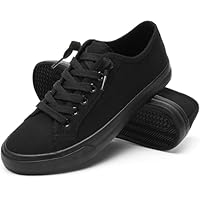 Women Canvas Sneakers Slip On Non Slip Casual Shoes Lace Up Canvas Low Top White Shoes Loafers Full Black Sneaker Shoe(Full Black,US9)