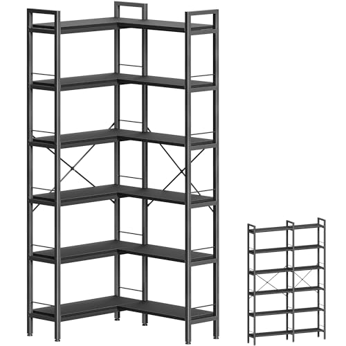 Huuger 6 Tier Bookshelf, L Shaped Corner Bookshelf with Open
