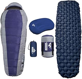 Outdoorsman Lab Mummy Sleeping Bag Sleeping Pad and Pillow Bundle for Adults