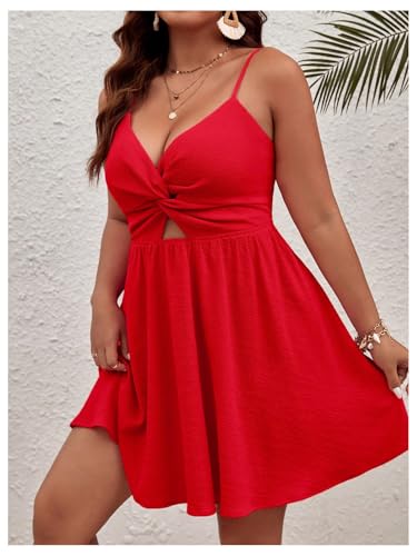 Image of Floerns Women's Plus Size Cut Out Twist Front Sleeveless Flare Hem Cami Dress