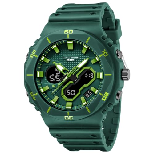 Image of Carlington Velocity Series Analog-Digital Sports Watches for Men and Boys with Alarm, Stopwatch, Backlit Display, Dualtime, Silicone Rubber Strap, Water & Shock Resiatant - CT 8120