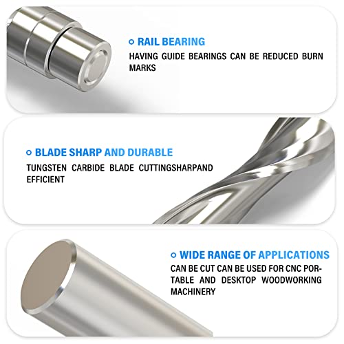 Meiggtool 1/4-Inch Diameter Spiral Flush Trim Router Bits, Up-Cut Flush Trim Solid Carbide Spiral Router Bit 1/4-Inch Shank #TOP3