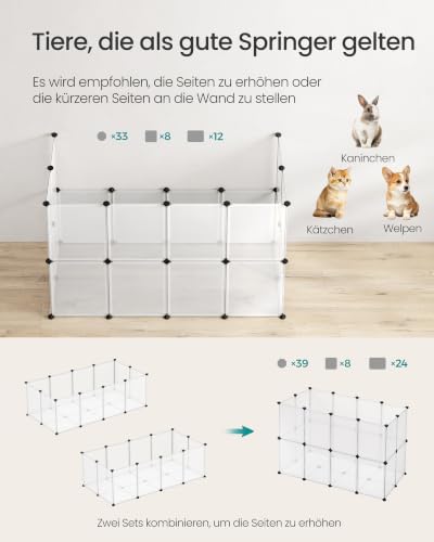 SONGMICS Freigehege mit Bodenplatten, Laufstall, 143 x 73 x 46 cm