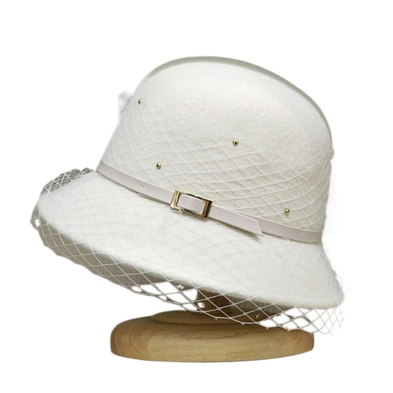 HHRLCH HBJWOV Damska czapka zimowa Kryształowy welon Fascinator Kapelusze Okrągły górny pasek Wełniana filcowa sukienka typu Bucket Cloche