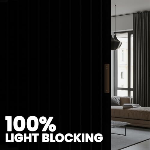 Image of Room Divider Curtain Sets with Flexible Ceiling Track, Privacy Soundproof Curtain for Bedroom Office Patio Sliding Door(Black, W180 x L108, 1 Pack)