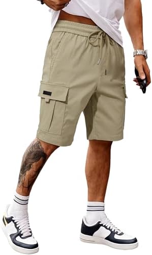 JMIERR Men's Casual Stretch Cargo Shorts Classic Drawstring Elastic Waist Summer Work Short with Multi Pockets