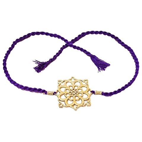 athizay Brass Rakhi with Purple thread colour of The Third Eye Chakra for Bhaiya Rakhis Cutwork Square Brass Dial for Rakshabandhan, Standard, Brass Cover
