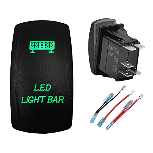 Image of Green Led 5Pins On-Off Led Light Bar Rocker Switch with Wires Laser Etched SPST Toggle Switch for Car Automotive Truck Bus Caravan Camper Sport UTV ATV 12V 24V
